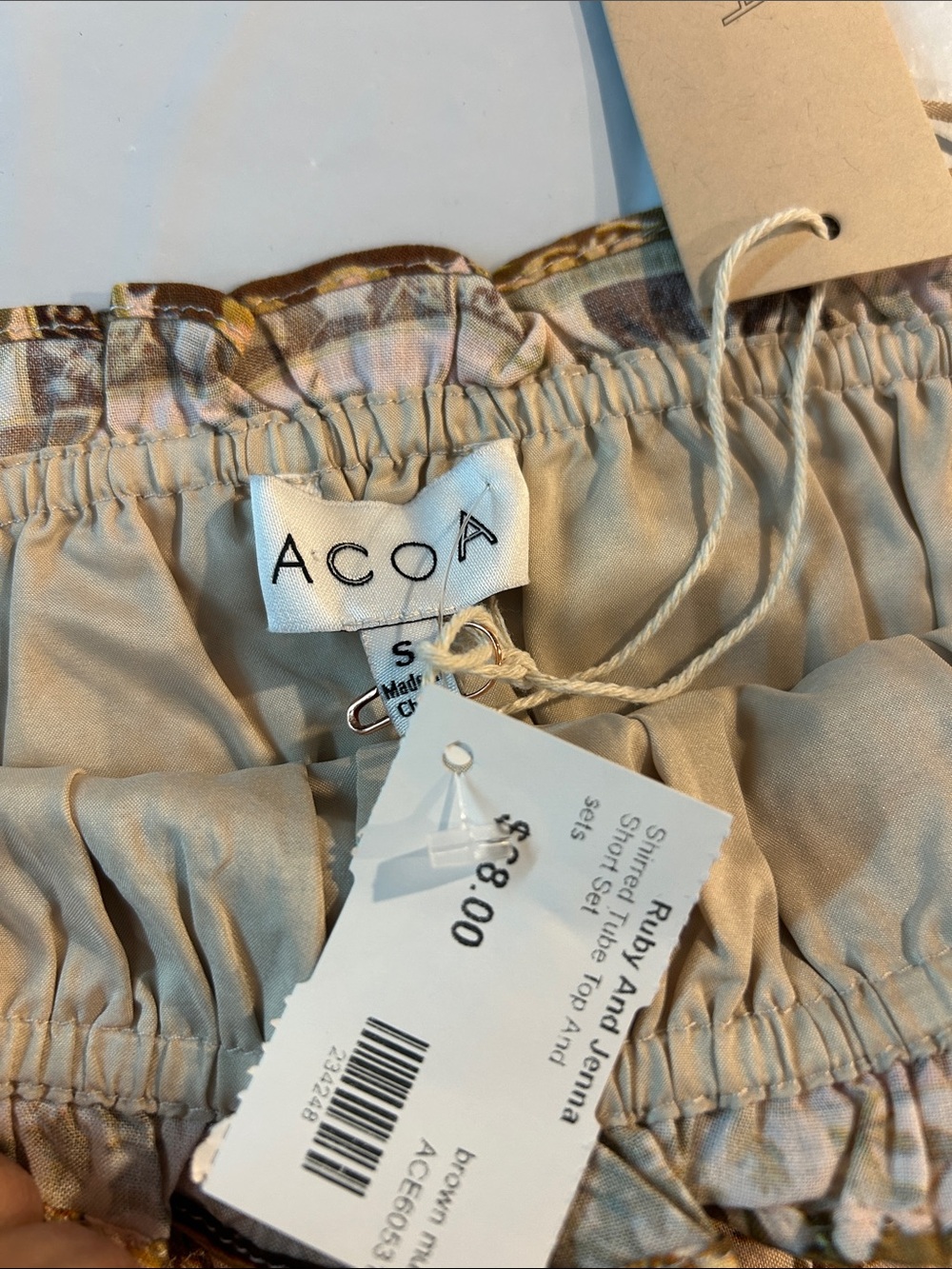 ACOA Floral Smocked Tube Top in Brown/Pink - Picture 2 of 7